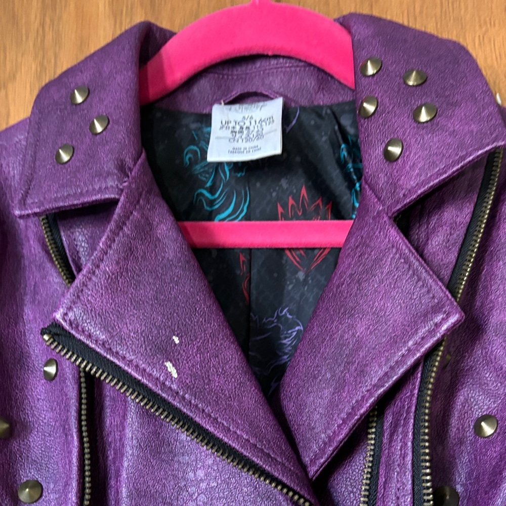 Disney Descendants Faux Leather Purple Kids Moto Jacket Size 5/6 - Picture 3 of 8